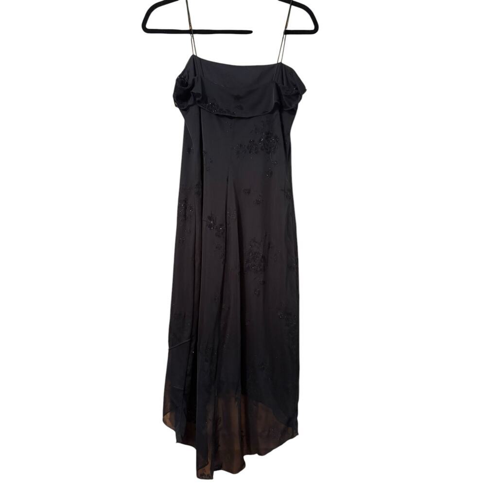 Elegant Black Floral Beaded Evening Maxi Dress Formal Party